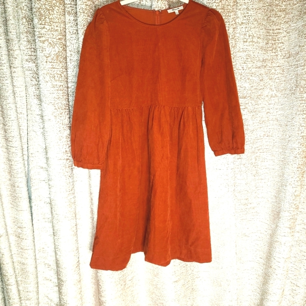 Madewell Orange A-Line Mini Dress with Bishop Sleeves - Picture 2 of 9